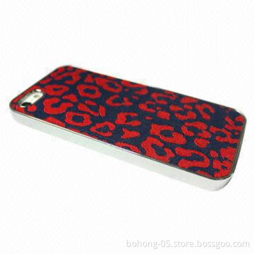 Cases for iPhone 5, Made of PC, Plated PC Paste Embroidery Leopard Grain
